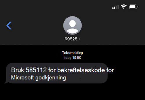 Skjermbilde som viser en SMS-tekstmelding fra Microsoft nummerert 69525