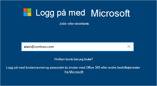 Påloggingsskjermen med e-postadresse
