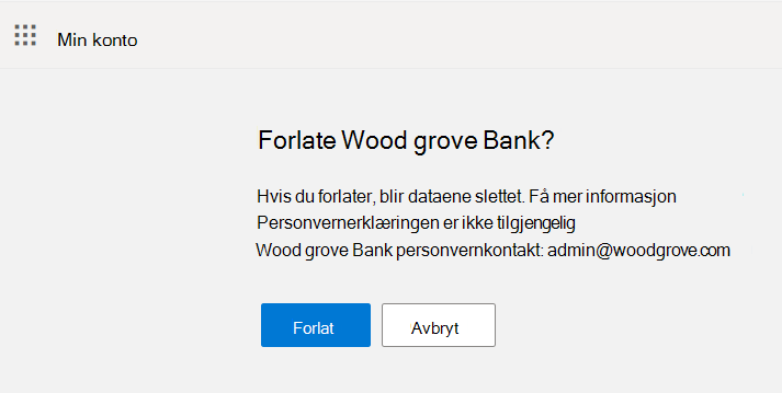 Skjermbilde som viser Knappen Forlat og Avbryt i permisjonsflyten.