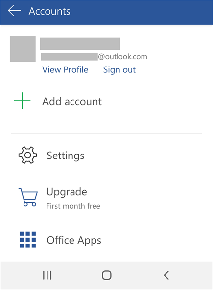 Viser alternativet Logg av i Office for Android