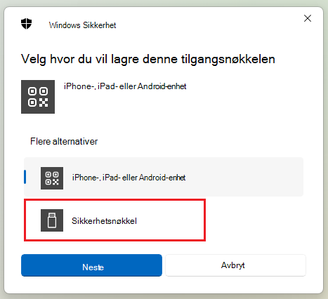 Skjermbilde av hvordan du lagrer en sikkerhetsnøkkel på Windows 11.