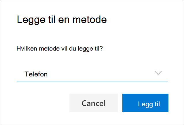Boksen Legg til metode med Telefon valgt