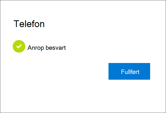 Vellykket varsling, tilkobling av telefonnummeret, valget om å motta telefonsamtaler og kontoen din