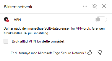 skjermbilde av oppdatering av sikker nettverksdatagrense for Edge