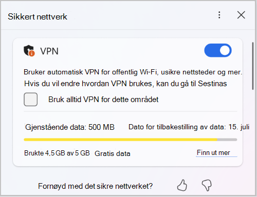 Skjermbilde av grensen for sikre nettverksdata for Edge