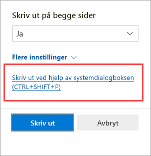 Dialogboksen Skriv ut ved hjelp av system