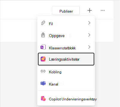 Skjermbilde av læreaktiviteter-alternativet på Klassearbeid-modulmenyen.