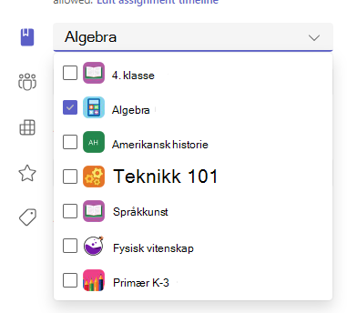 Skjermbilde av tilordne til alternativer.