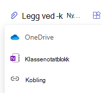 Skjermbilde av vedleggsalternativer.