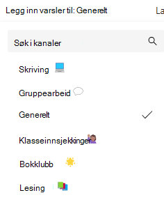 Skjermbilde av kanalvarsler.
