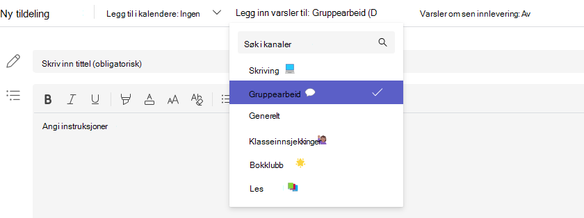 Skjermbilde av kanalutvalg.