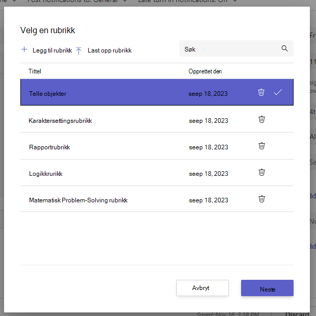 velg en rubrikk