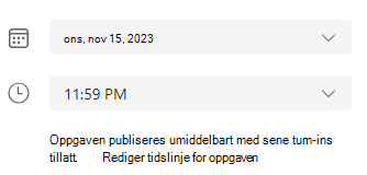 Skjermbilde av tidslinje for oppgaven.