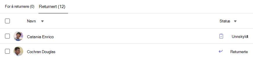 Skjermbilde av unnskyldt-status.