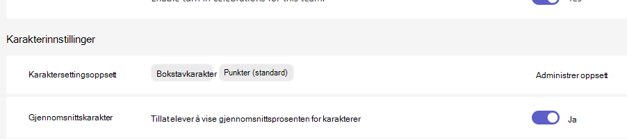 Karakterinnstillinger