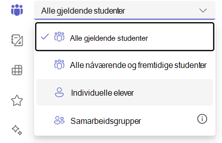 Skjermbilde av individuell elevvalg.