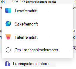 Skjermbilde av læringsakseleratorer.