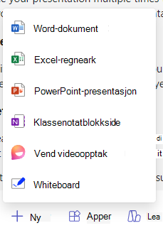Skjermbilde av nye alternativer.