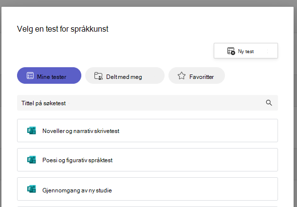 Skjermbilde av testen.