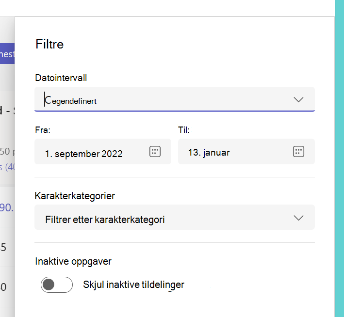 Skjermbilde av filtre.