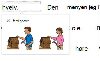 Skjermbilde av bilde og uthevet tekst.