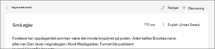 skjermbilde som viser et avsnitt på plass med markøren pekende over Rediger-knappen
