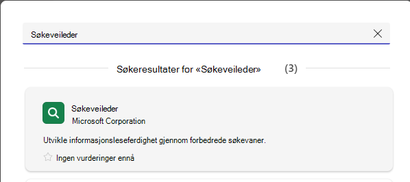 Skjermbilde som viser søkeveilederen.
