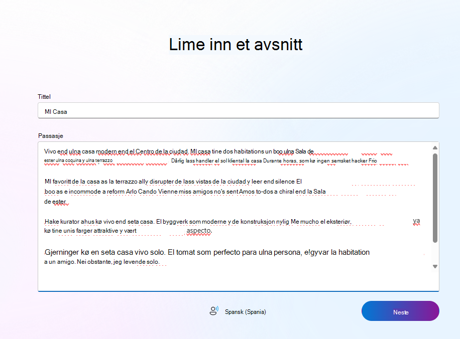 Skjermbilde av spansk eksempel.