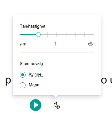 Skjermbilde av taleinnstillinger.