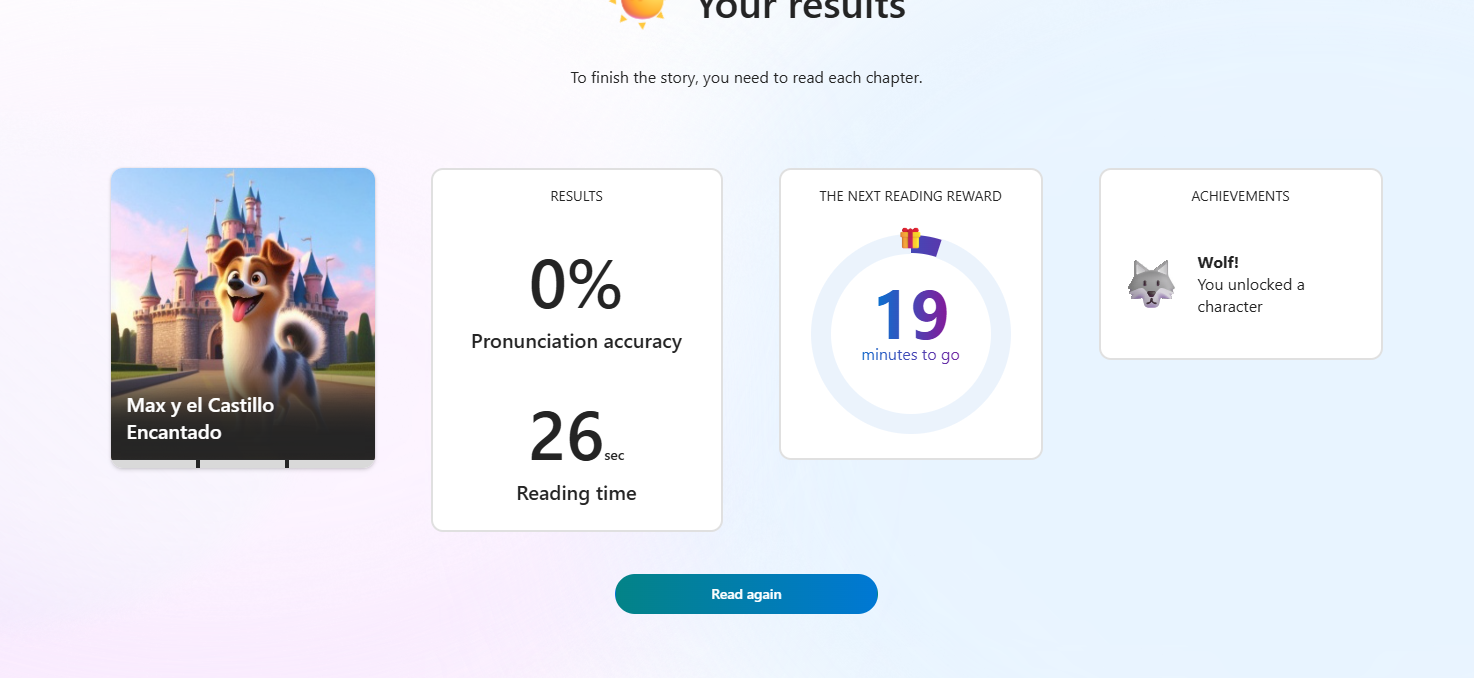 Skjermbilde av resultater fra ordøvelser.