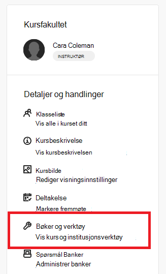 Blackboard-bøker og -verktøy Microsoft Education-kobling