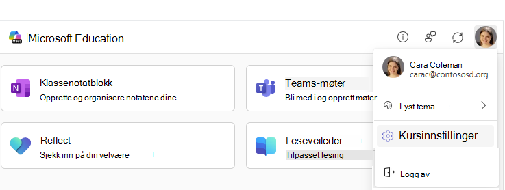 Menyelement for faginnstillinger