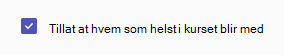 Alle i kurset kan bli med, avmerkingsboks