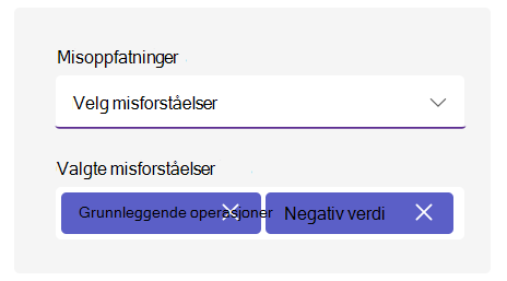 Skjermbilde av alternativer for misforståelser.