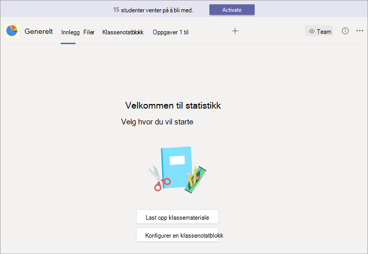 Et team med et banner og Aktiver-knappen.