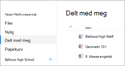 Skjermbilde av notatblokknavn.