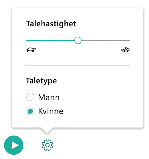 Skjermbilde av taleinnstillinger.