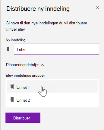 Velg en inndelingsgruppeplassering.
