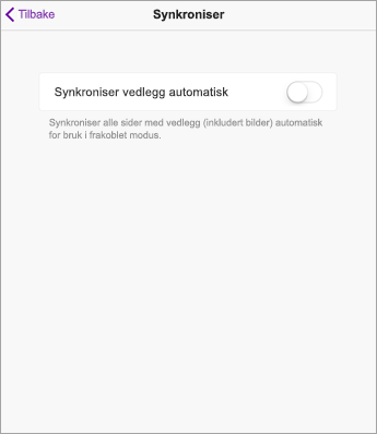 Deaktivere automatisk synkronisering i OneNote-innstillinger for iPad.