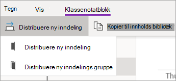 Knappen Distribuer ny inndeling med rullegardinlisten over alternativer.