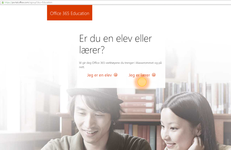 Skjermbilde av påloggingsalternativene for lærer eller elev