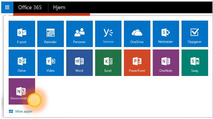 Skjermbilde av appen OneNote-klassenotatblokk.