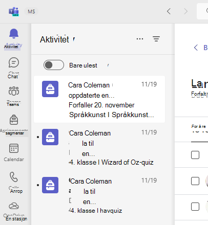 Skjermbilde av aktivitet.