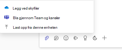 Skjermbilde som viser menyen for alternativer for filvedlegg.