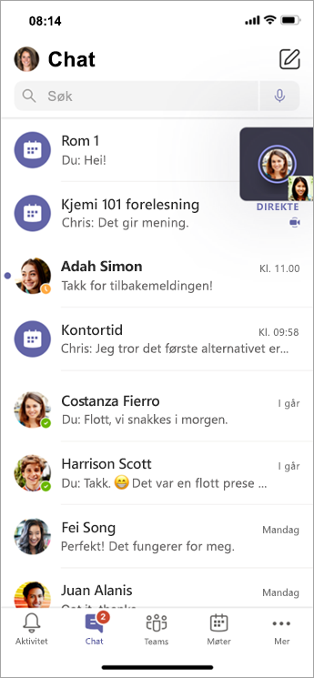 Grupperomschat på mobil.