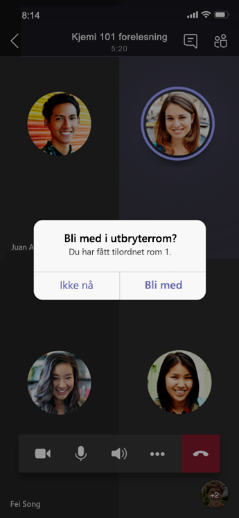 Bli med i grupperomsdialogen på mobil.