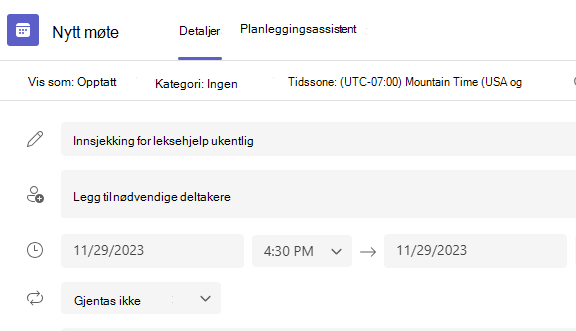 Skjermbilde av nytt møte.