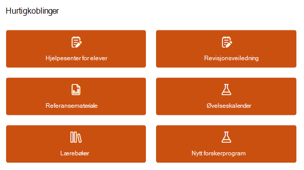 Skjermbilde av hurtigkoblinger.