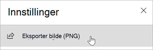 Skjermbilde som viser Innstillinger-panelet med alternativet Eksporter bilde (PNG).
