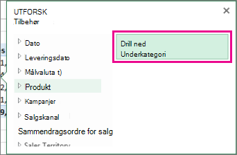 Drill ned-knappen i Utforsk-boksen